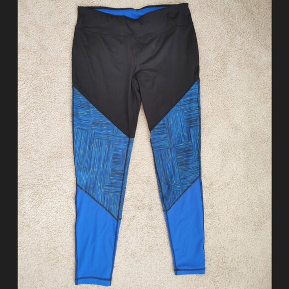 Rainbeau Curves Pants - RAINBEAU Black Blue Geometric Full Length Athletic Leggings - Size Large